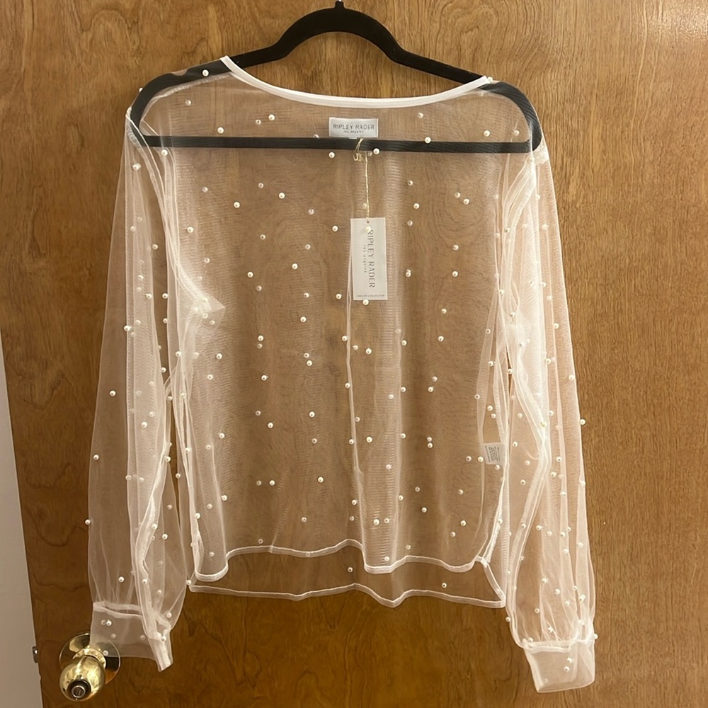 NWT ripley rader los angeles pearl sheer long sleeve top